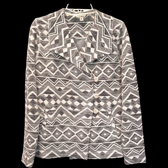 Lucky Brand Size Medium Black/White Geometric Aztec Patterned Sweater Blazer - Picture 1 of 13